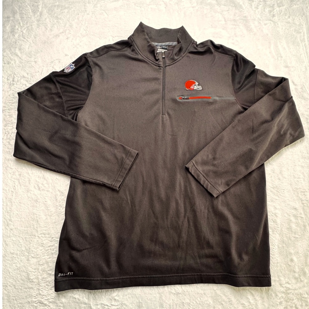 Nike Cleveland Browns Mens XL NFL On Field Dri Fit Quarter Zip Pullover Brown